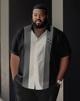 Big and Tall Men's Color Block Business Casual Four-Sport Bowling Short Sleeve Shirt and Pants Set